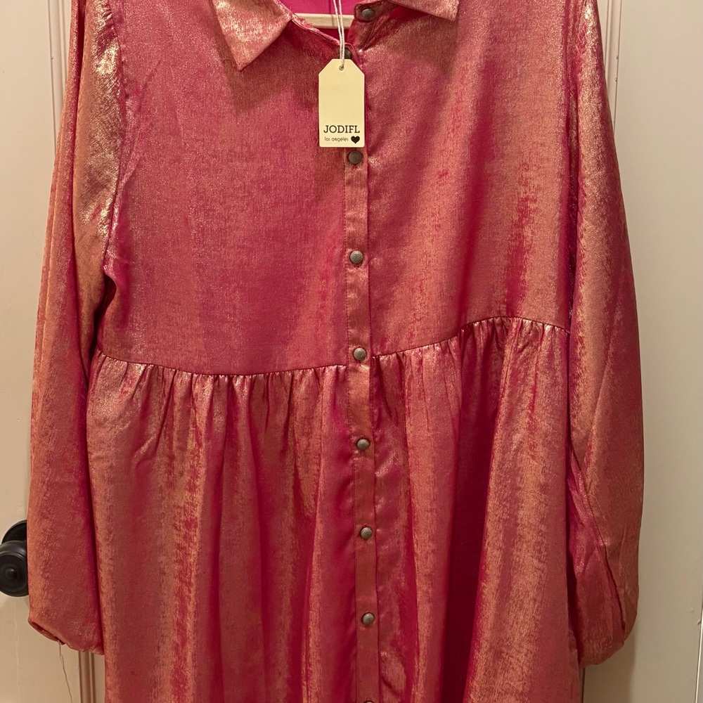 JODIFL Metallic Rose Button-Down Dress